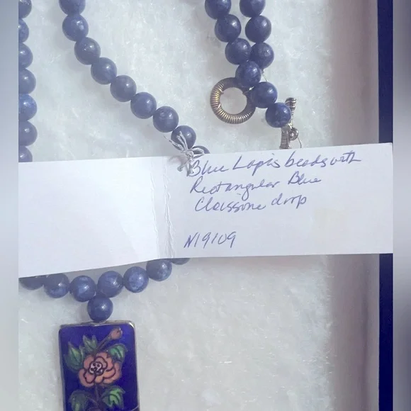 Cloisonné enamel and lapis lazuli Victorian style necklace - Picture 2 of 2